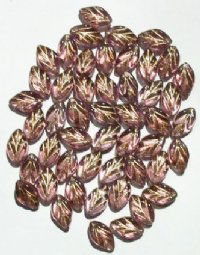 50 12mm Transparent Amethyst & Gold Glass Leaf Beads